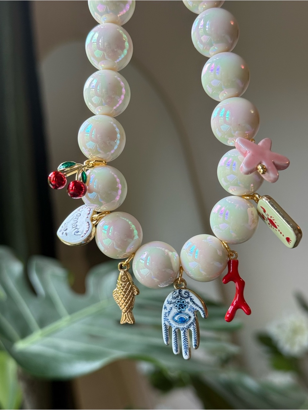 Coastal Pearl Charm Necklace Beachcore Seashell Starfish Statement Jewelry